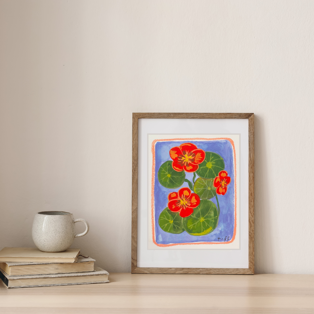 "Nasturtiums in Periwinkle" Original Painting