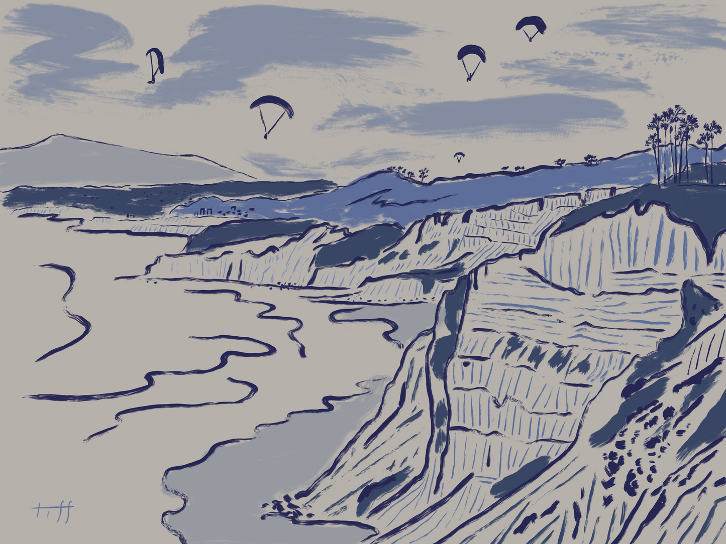 "Hang Gliders Over Black's Beach" Print